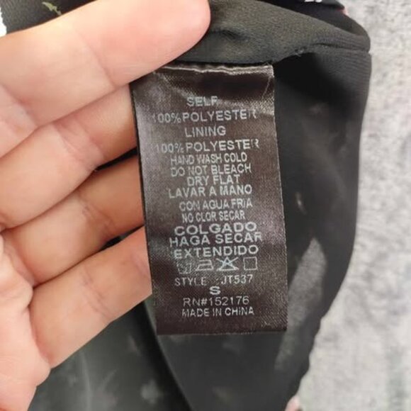 Böhme Womens‎ S Black Pink Floral Blouse Ruffle Front Long Sleeve Sheer Lined - Picture 10 of 11